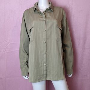 Daisy Street Dolls Kill Green Pinstripe Oversized Button Up Long Sleeve Shirt